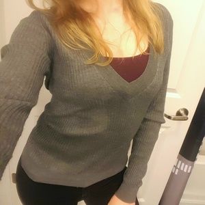 J. Crew Grey Fitted V-Neck Sweater
